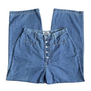 Vintage High Waist Button Fly Wide Leg Medium Wash Jeans Pants